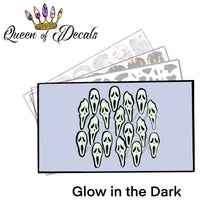 Load image into Gallery viewer, Black &amp; Glow in the dark Scream mask nail vinyl stickers