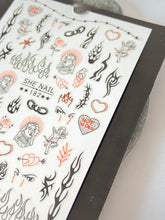 Load image into Gallery viewer, FLAMES &amp; CHAINS aesthetic sketches Nail Art stickers