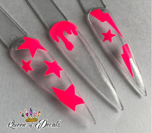 Load image into Gallery viewer, Neon/day glow ‘BOLTS &amp; STARS’ vinyl nail art stickers