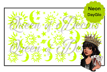 Load image into Gallery viewer, Neon/Day GLO Sun &amp; Moon decal