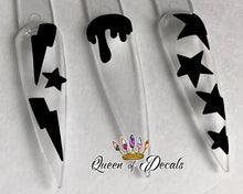 Load image into Gallery viewer, Neon/day glow ‘BOLTS &amp; STARS’ vinyl nail art stickers