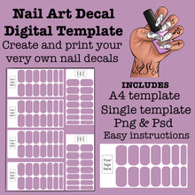Load image into Gallery viewer, FULL COVER Nail Art Decal Template DIGITAL FILE - Create your own nail decals