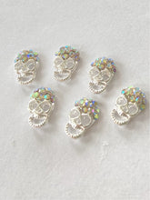 Load image into Gallery viewer, Silver and Crystal AB Skull charms (x2)