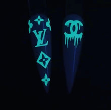 Load image into Gallery viewer, GLOW IN THE DARK designer inspired Vinyl stickers ‘LV &amp; Drippy CC’