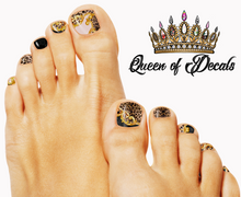 Load image into Gallery viewer, Black &amp; Gold Brocade NAIL WRAP