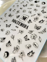 Load image into Gallery viewer, NOGTEMODA Nail stickers 044 - Black and White Florals &amp; Butterflies