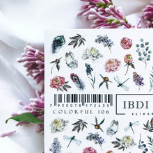 Load image into Gallery viewer, IBDI NAILS slider - COLORFUL 106 - Feathers, Florals, &amp; Fluttering