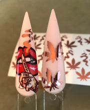 Load image into Gallery viewer, ‘Stoner Babe’ rose gold hemp leaves and smoke