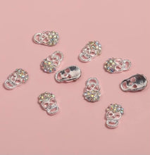 Load image into Gallery viewer, Silver and Crystal AB Skull charms (x2)